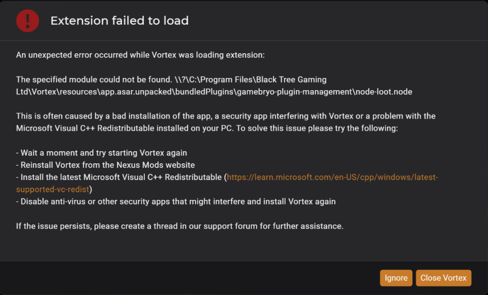 Specified module could not be found - Vortex Support - Nexus Mods 